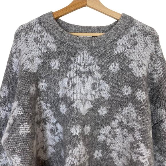 Lewit Womens Gray White Textile Round Neck Wool Blend Pullover Sweater Size 1X - Picture 2 of 7